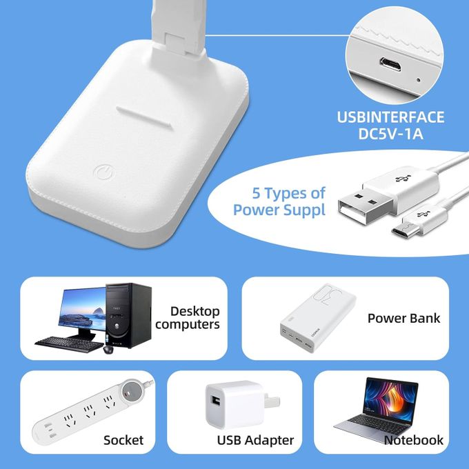 أباجورة مكتب، بـ 3 مستويات إضاءة قابلة للطي شحن USB وخاصية التحكم باللمس للدراسة والمكتب