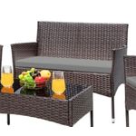 Sweet furniture كنبة رattan بني من Sweet Furniture مع تنجيد رمادي