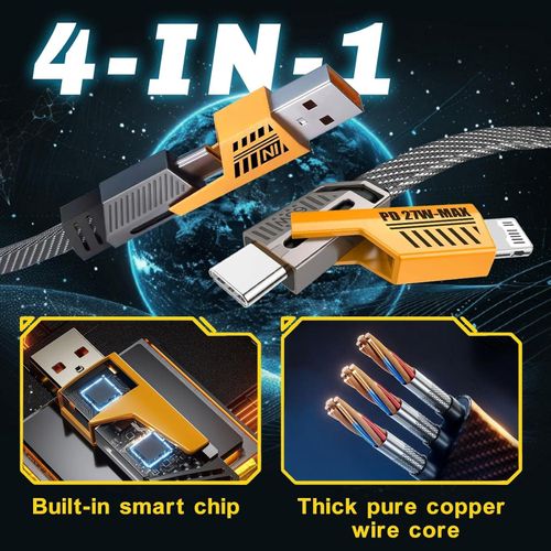 كابل شحن أصلي 4*1 USB A/USB C إلى النوع-C وLightning بقوة شحن سريعة 65 واط