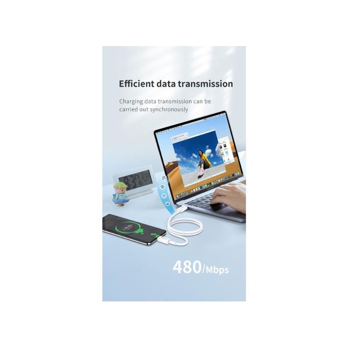 كابل الشحن السريع TYPE-C 3A من ريتشي RS06C بطول 1م - أبيض