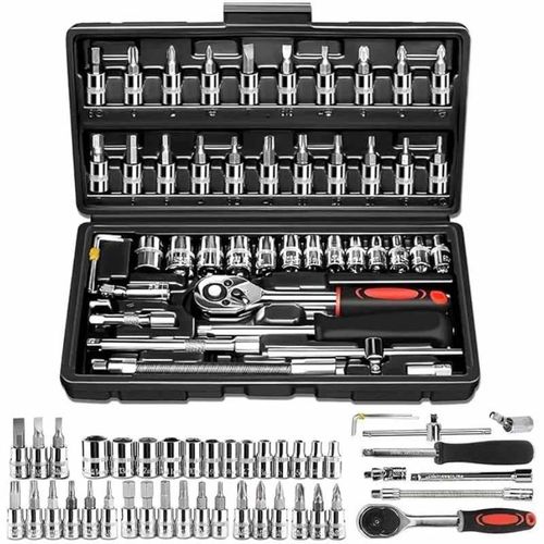 Mythco 46 Pieces 1/4 Inch Drive Socket Ratchet Wrench Set Black