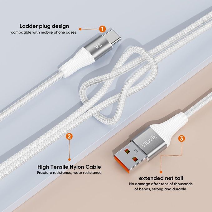 كابل شحن عالي السرعة من نوع C، USB إلى النوع C، مضفر متين لشحن سريع 5V 3A، كابل بيانات 1 متر، كابل شاحن موبايل متميز