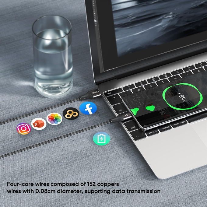 كابل شحن عالي السرعة من نوع C، USB إلى النوع C، مضفر متين لشحن سريع 5V 3A، كابل بيانات 1 متر، كابل شاحن موبايل متميز