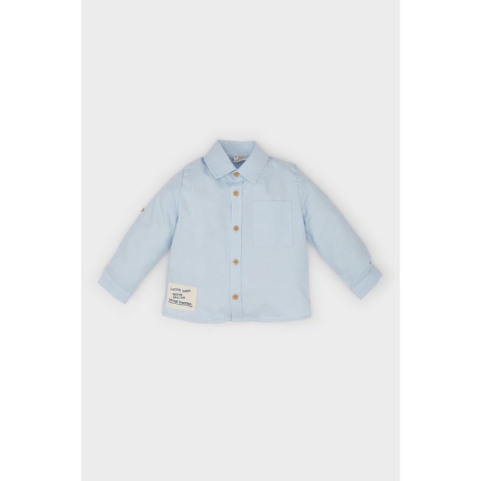 Baby Boy Shirt Neck Regular Fit Long Sleeve Shirt - Lt.Blue