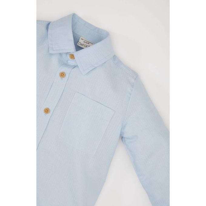 Baby Boy Shirt Neck Regular Fit Long Sleeve Shirt - Lt.Blue