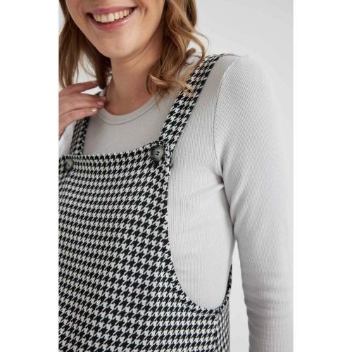 Regular Fit Patterned Maternity Mini Dungarees Dress