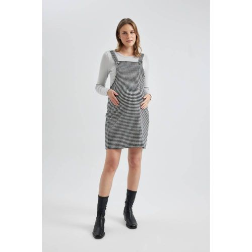 Regular Fit Patterned Maternity Mini Dungarees Dress