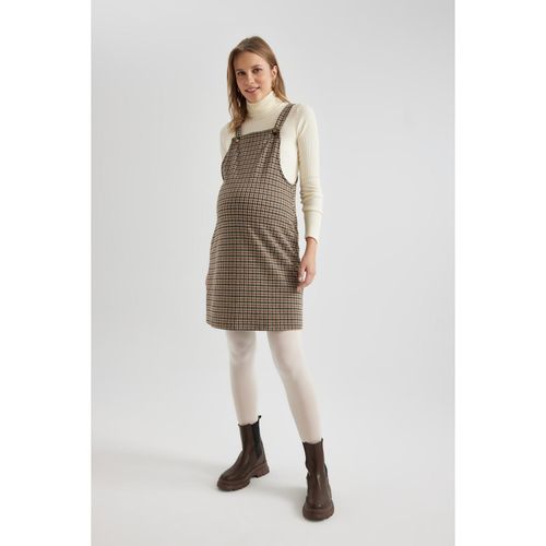 Regular Fit Checked Mini Maternity Dungarees Dress