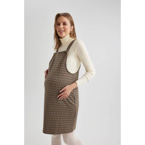 Regular Fit Checked Mini Maternity Dungarees Dress