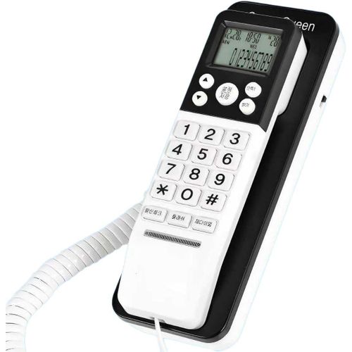 ELADLTEC 108BE Wired Desk Phone with LCD Display, Caller ID & Speakerphone – Perfect for Office and Home Use, black-white