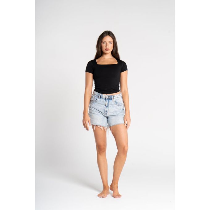 Cotton Square Neck Short Sleeve - Black