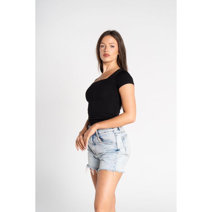 Cotton Square Neck Short Sleeve - Black