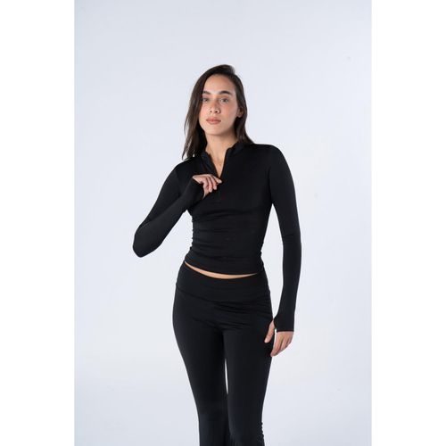 High Neck Zipper Long Sleeve - Black