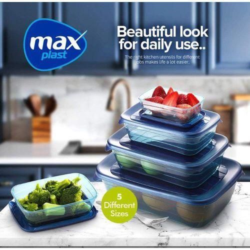 Max Plast طقم علب حفظ الطعام 5 قطع – حاويات تخزين طعام بلاستيك محكمة الغلق – علب ثلاجة متعددة الأحجام لحفظ الأطعمة والخضروات والوجبات