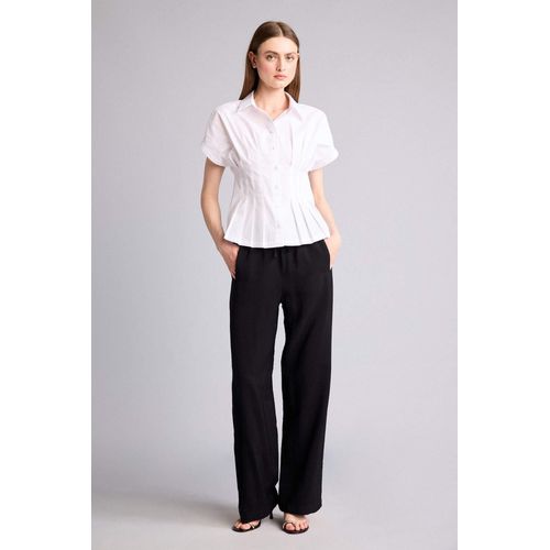 Slim Fit Jacket Collar Poplin Short Sleeve Shirt
