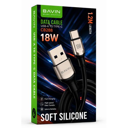 كابل BAVIN CB288 USB إلى النوع-C بطول 1.2 متر، شحن سريع 18 واط ونقل بيانات، متوافق مع سامسونج وشاومي وهواوي وأوبو وريلمي، أسود
