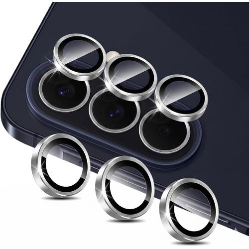 واقي عدسات الكاميرا، متوافق مع Samsung Galaxy A57/A37 5G, 9H Tempered Glass Metal Individual Ring Camera، من ألومنيوم للطيران، زجاج مقوّى، حماية ماصة للصدمات، تصميم مقاوم للخدش - فضي