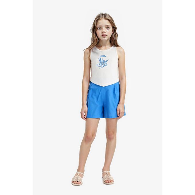 100% Cotton 2-Piece Set Printed Tank Top Linen-Look Shorts Girls'