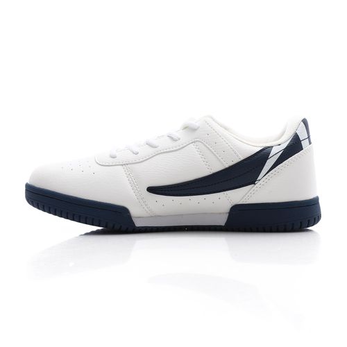 Leather Lace Up Comfy Sneakers - White & Navy Blue