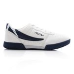 Leather Lace Up Comfy Sneakers - White & Navy Blue