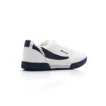 Leather Lace Up Comfy Sneakers - White & Navy Blue