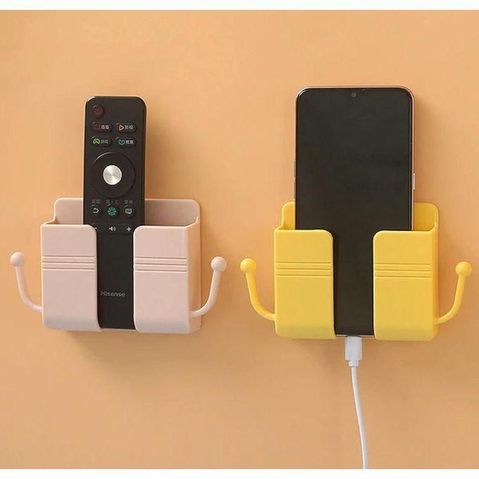 Wall Mounted Phone Holder Remote Control Organizer حامل هاتف جداري منظم ريموت كنترول حامل شحن ذاتي اللصق وخطاف