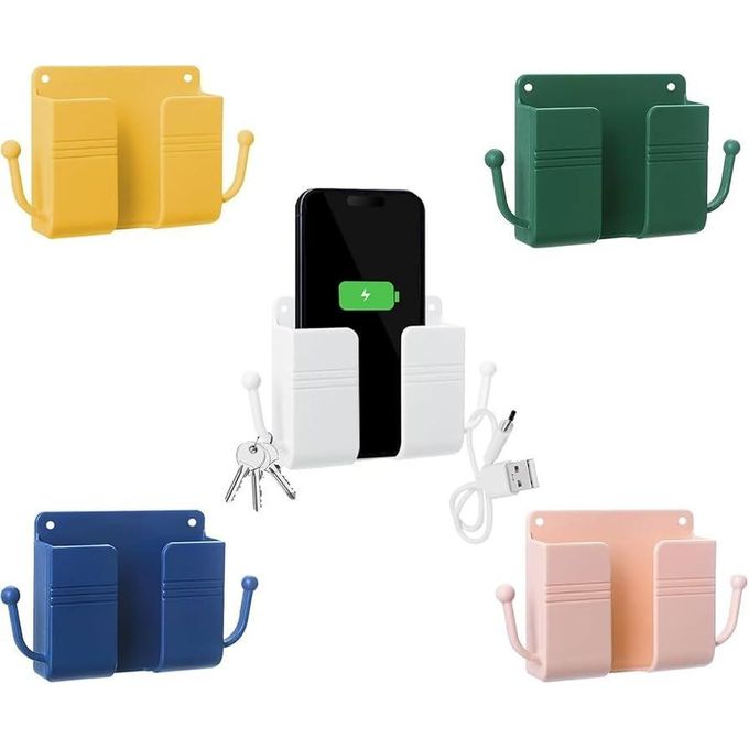 Wall Mounted Phone Holder Remote Control Organizer حامل هاتف جداري منظم ريموت كنترول حامل شحن ذاتي اللصق وخطاف
