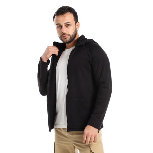 سويت شيرت أسود سادة بقبعة - قيصر